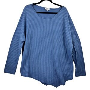 Umgee Top Large‎ Blue Waffle Knit Thermal Oversized Long Sleeve Loungewear